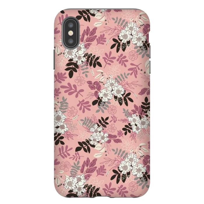 iPhone Xs Max StrongFit Autumnal Florals in Pink, Black and White by Paula Ohreen