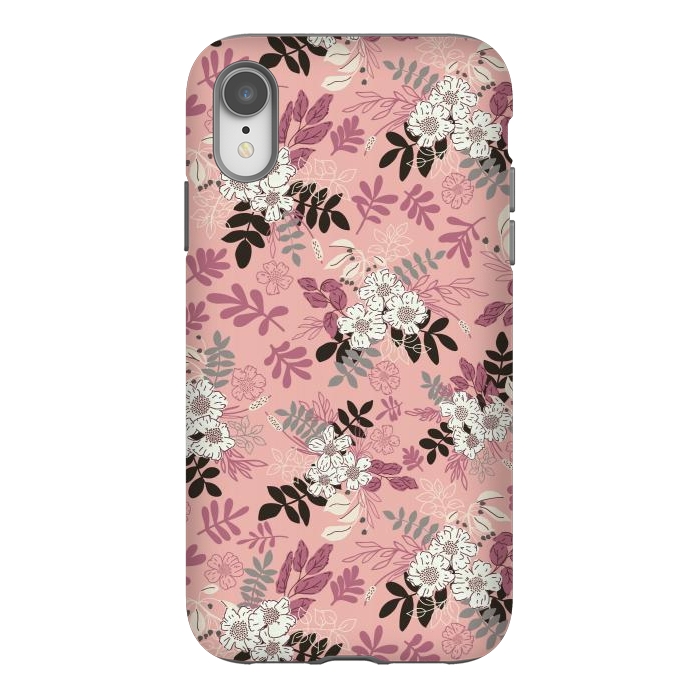 iPhone Xr StrongFit Autumnal Florals in Pink, Black and White by Paula Ohreen