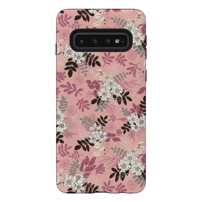 Galaxy S10 StrongFit Autumnal Florals in Pink, Black and White by Paula Ohreen