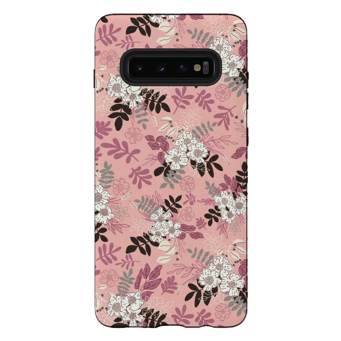 Galaxy S10 plus StrongFit Autumnal Florals in Pink, Black and White by Paula Ohreen
