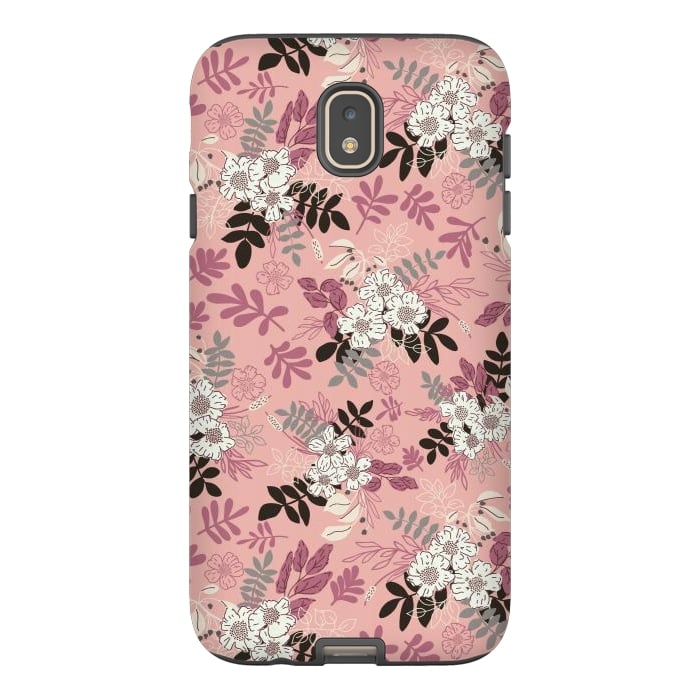 Galaxy J7 StrongFit Autumnal Florals in Pink, Black and White by Paula Ohreen