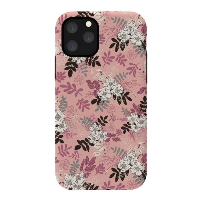 iPhone 11 Pro StrongFit Autumnal Florals in Pink, Black and White by Paula Ohreen