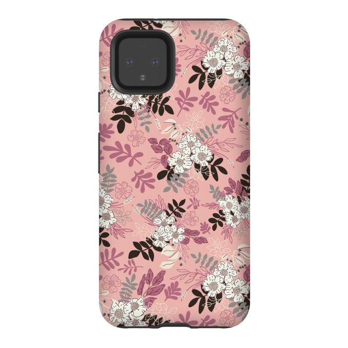 Pixel 4 StrongFit Autumnal Florals in Pink, Black and White by Paula Ohreen