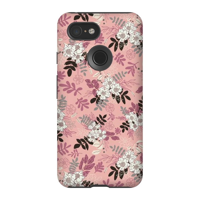 Pixel 3 StrongFit Autumnal Florals in Pink, Black and White by Paula Ohreen