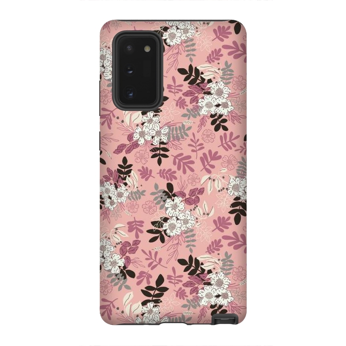 Galaxy Note 20 StrongFit Autumnal Florals in Pink, Black and White by Paula Ohreen