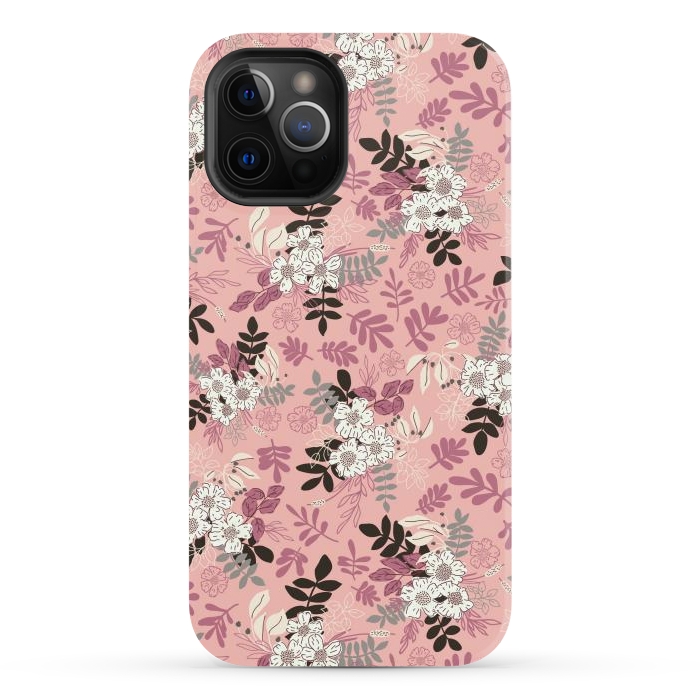 iPhone 12 Pro Max StrongFit Autumnal Florals in Pink, Black and White by Paula Ohreen