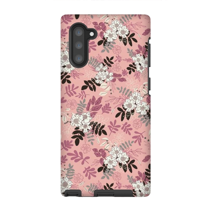 Galaxy Note 10 StrongFit Autumnal Florals in Pink, Black and White by Paula Ohreen