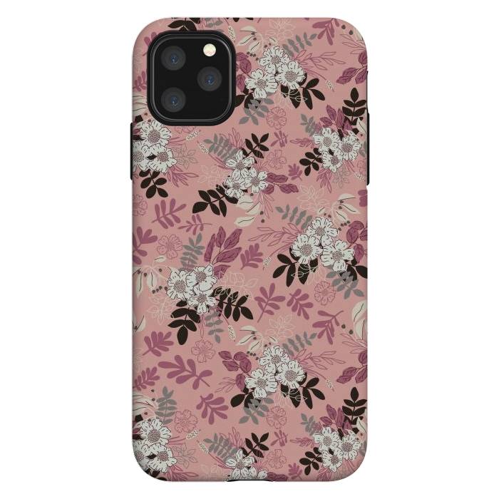 iPhone 11 Pro Max StrongFit Autumnal Florals in Pink, Black and White by Paula Ohreen