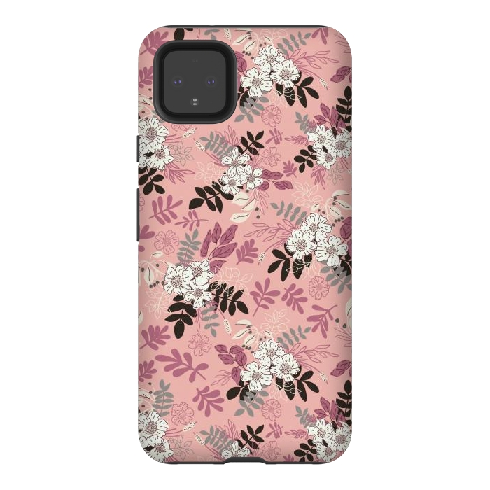Pixel 4XL StrongFit Autumnal Florals in Pink, Black and White by Paula Ohreen