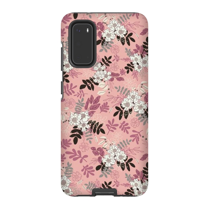 Galaxy S20 StrongFit Autumnal Florals in Pink, Black and White by Paula Ohreen
