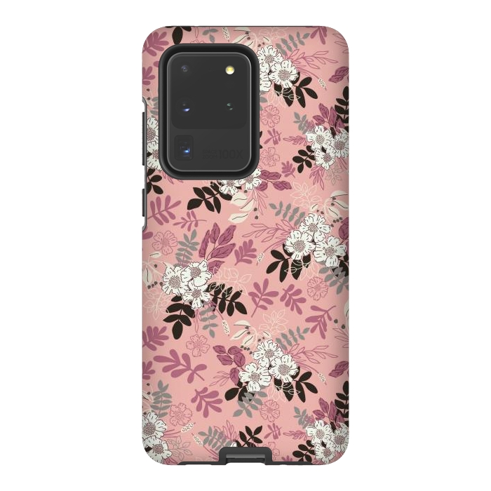 Galaxy S20 Ultra StrongFit Autumnal Florals in Pink, Black and White by Paula Ohreen