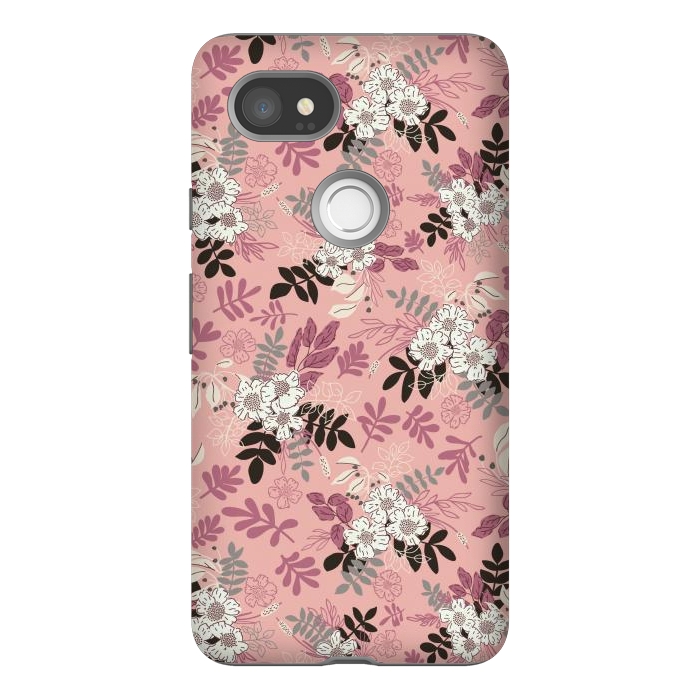 Pixel 2XL StrongFit Autumnal Florals in Pink, Black and White by Paula Ohreen