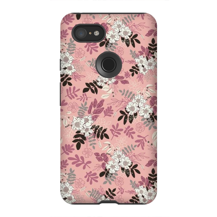 Pixel 3XL StrongFit Autumnal Florals in Pink, Black and White by Paula Ohreen
