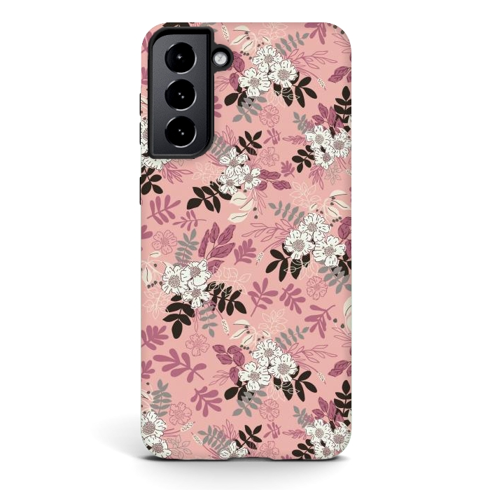 Galaxy S21 plus StrongFit Autumnal Florals in Pink, Black and White by Paula Ohreen