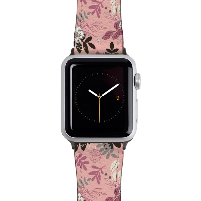 Watch 38mm / 40mm Strap PU leather Autumnal Florals in Pink, Black and White by Paula Ohreen