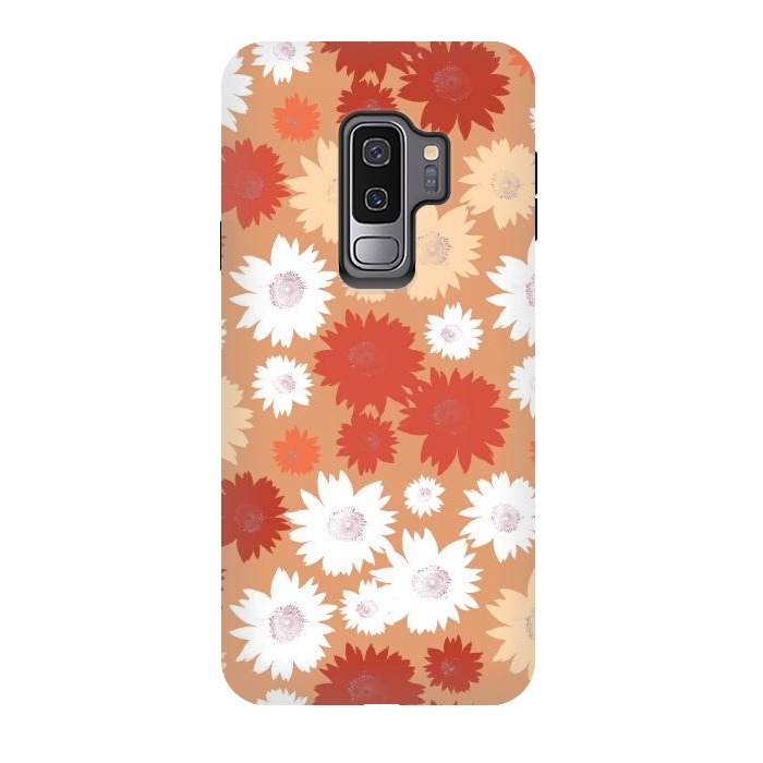 Galaxy S9 plus StrongFit Retro flowers - graphic orange beige petals by Oana 