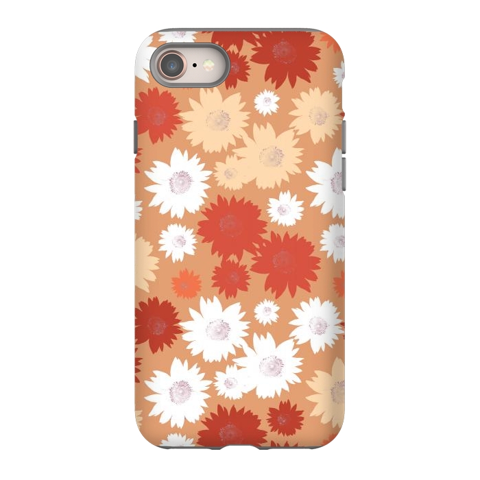 iPhone 8 StrongFit Retro flowers - graphic orange beige petals by Oana 