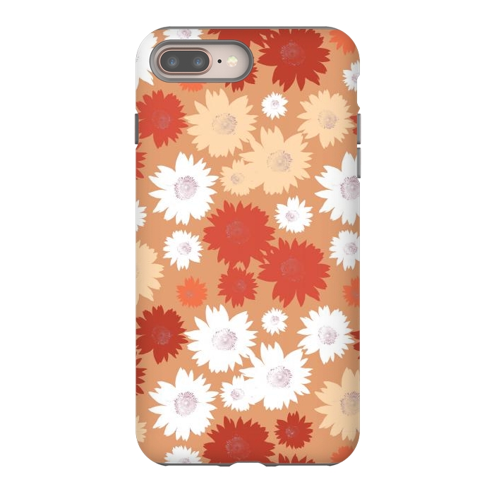 iPhone 8 plus StrongFit Retro flowers - graphic orange beige petals by Oana 