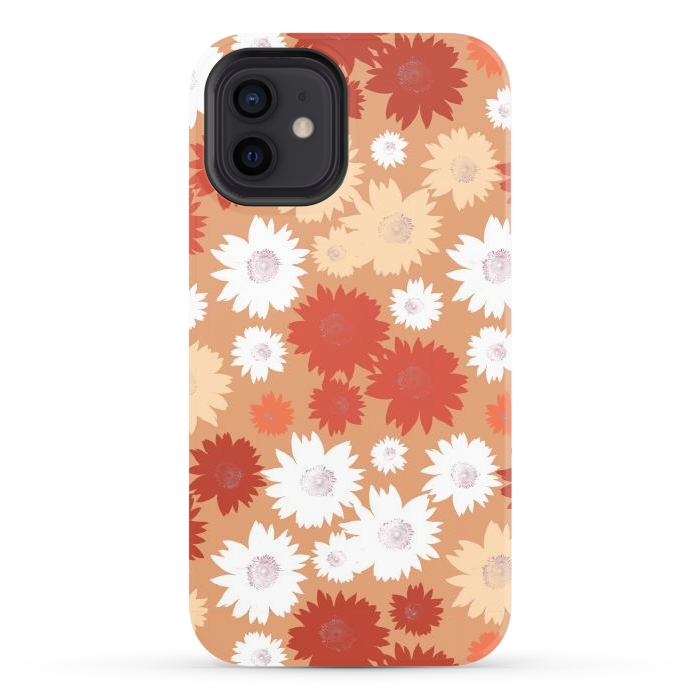 iPhone 12 StrongFit Retro flowers - graphic orange beige petals by Oana 