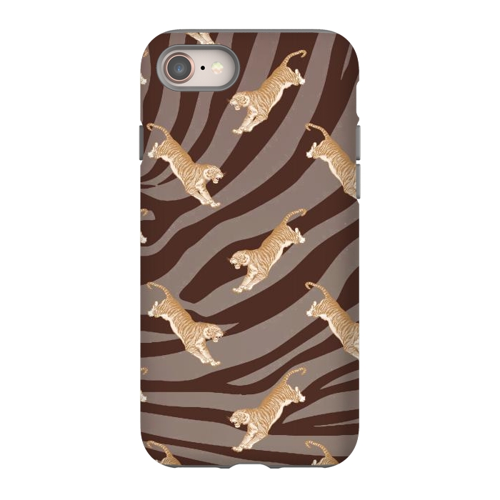 iPhone 8 StrongFit Tiger pattern on brown stripes - modern animal pattern by Oana 