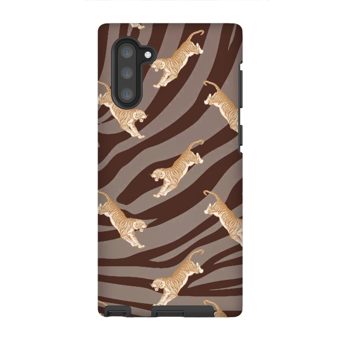 Galaxy Note 10 StrongFit Tiger pattern on brown stripes - modern animal pattern by Oana 