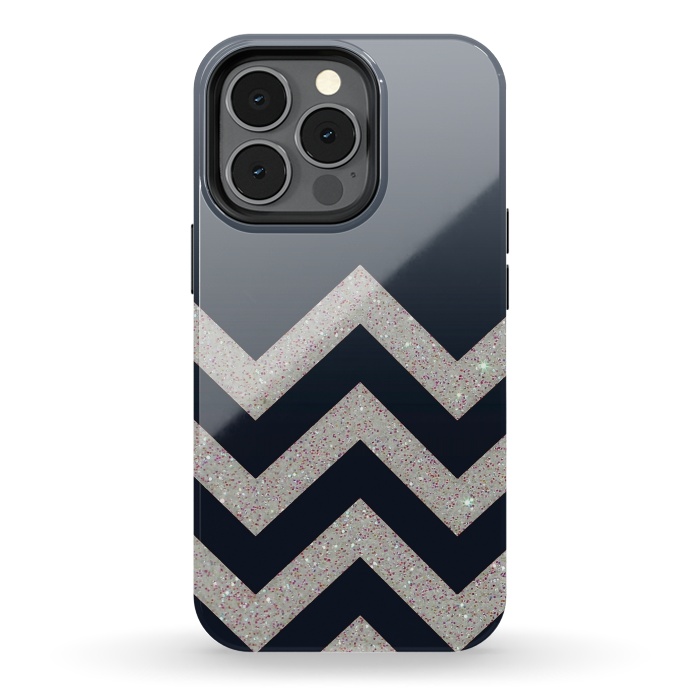 iPhone 13 pro StrongFit Chevron Block Silver Grey by Monika Strigel