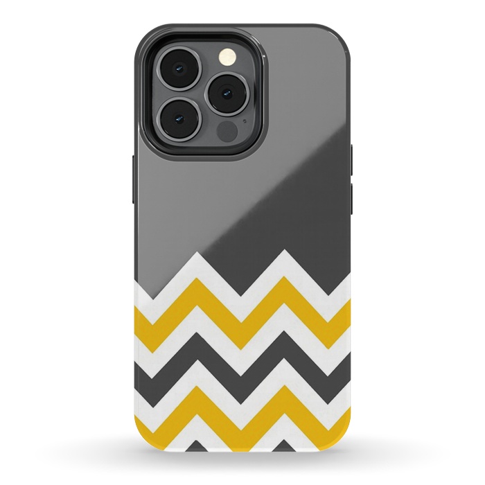 iPhone 13 pro StrongFit Color Blocked Chevron Mustard Gray by Josie Steinfort 