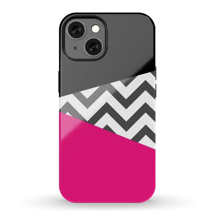 iPhone 13 StrongFit Color Blocked Chevron Black Pink  by Josie Steinfort 