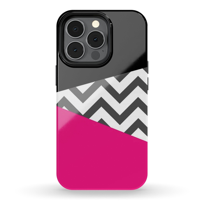 iPhone 13 pro StrongFit Color Blocked Chevron Black Pink  by Josie Steinfort 