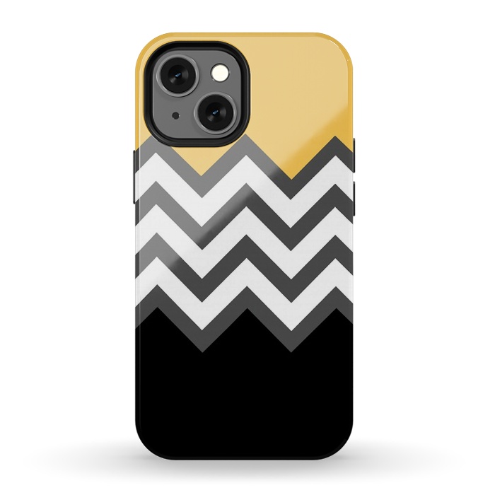 iPhone 13 mini StrongFit Color Blocked Chevron Black Yellow by Josie Steinfort 