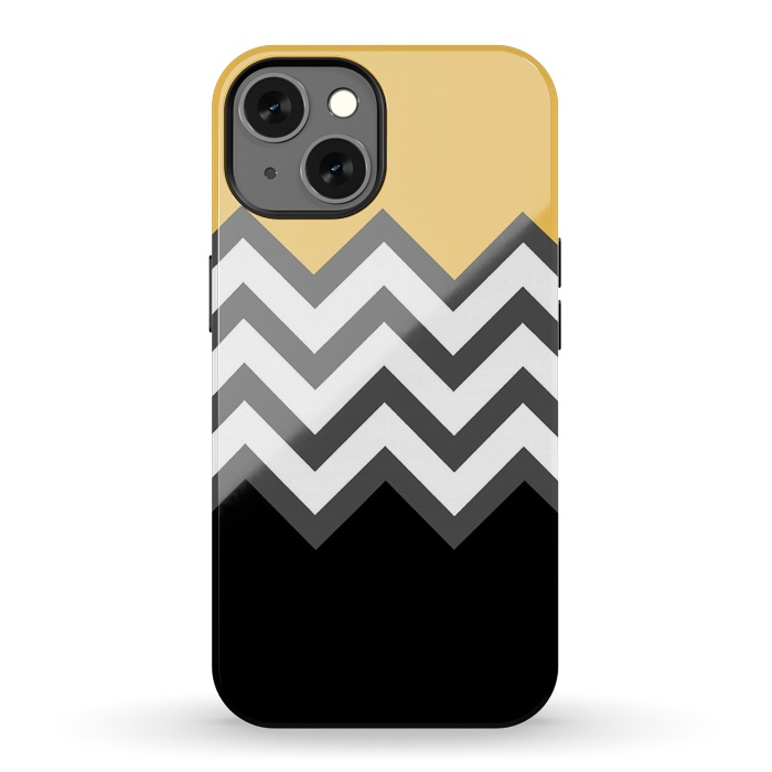 iPhone 13 StrongFit Color Blocked Chevron Black Yellow by Josie Steinfort 