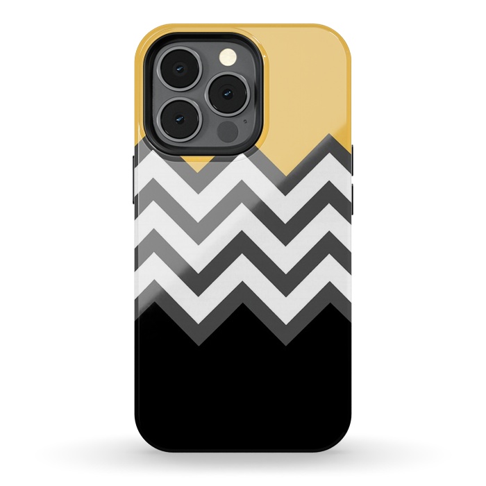 iPhone 13 pro StrongFit Color Blocked Chevron Black Yellow by Josie Steinfort 