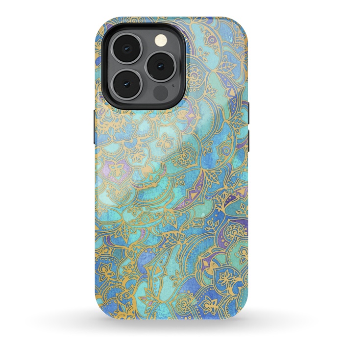 iPhone 13 pro StrongFit Sapphire and Jade Stained Glass Mandalas by Micklyn Le Feuvre