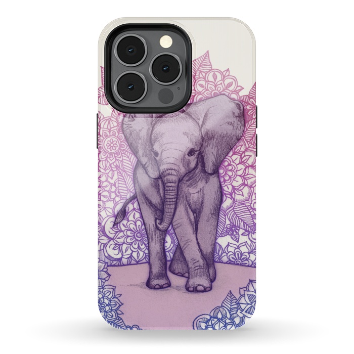 iPhone 13 pro StrongFit Cute Baby Elephant in pink purple and blue by Micklyn Le Feuvre