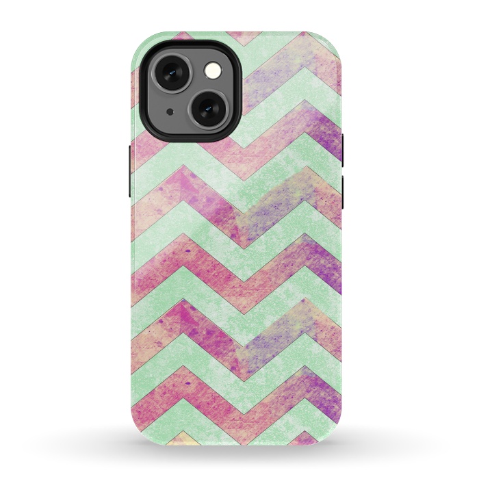 iPhone 13 mini StrongFit Mint Pink Watercolor Chevron by Girly Trend