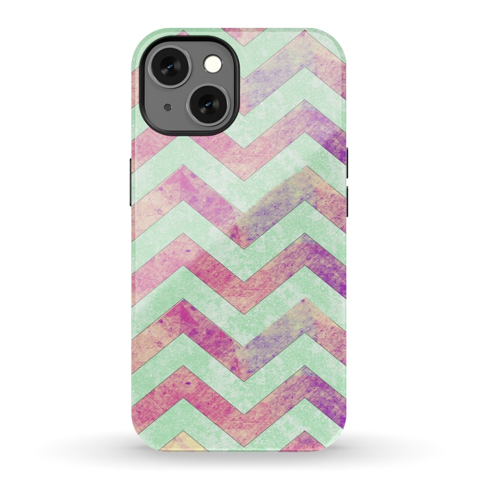 iPhone 13 StrongFit Mint Pink Watercolor Chevron by Girly Trend