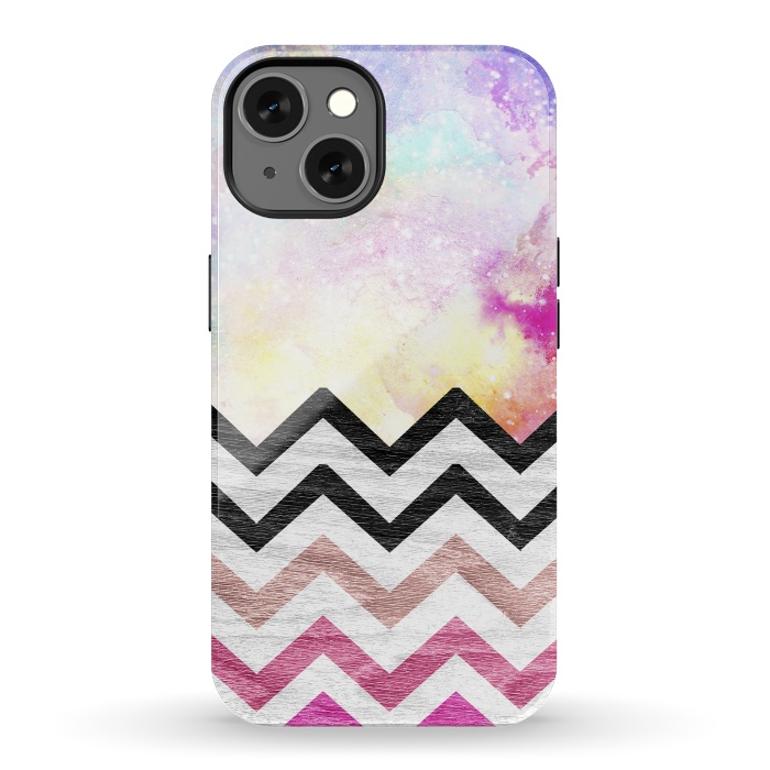 iPhone 13 StrongFit SC Watercolor Nebula Space Pink ombre Wood Chevron by Girly Trend