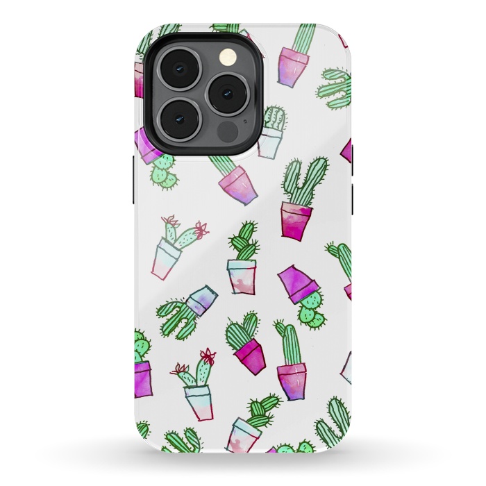 iPhone 13 pro StrongFit Whimsical Hand Drawn cactus pattern  by Girly Trend