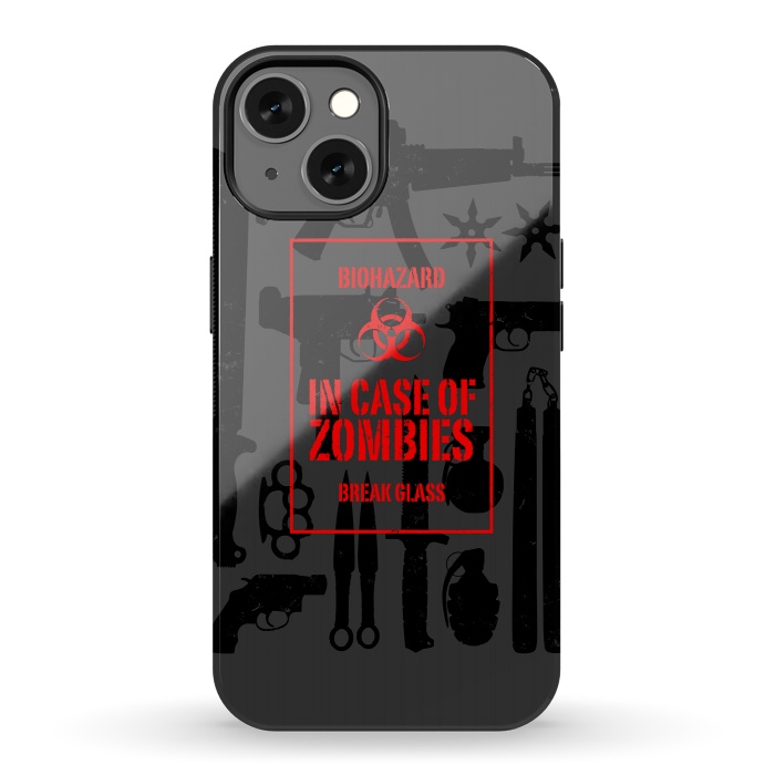 iPhone 13 StrongFit In case of zombies break glass by Mitxel Gonzalez