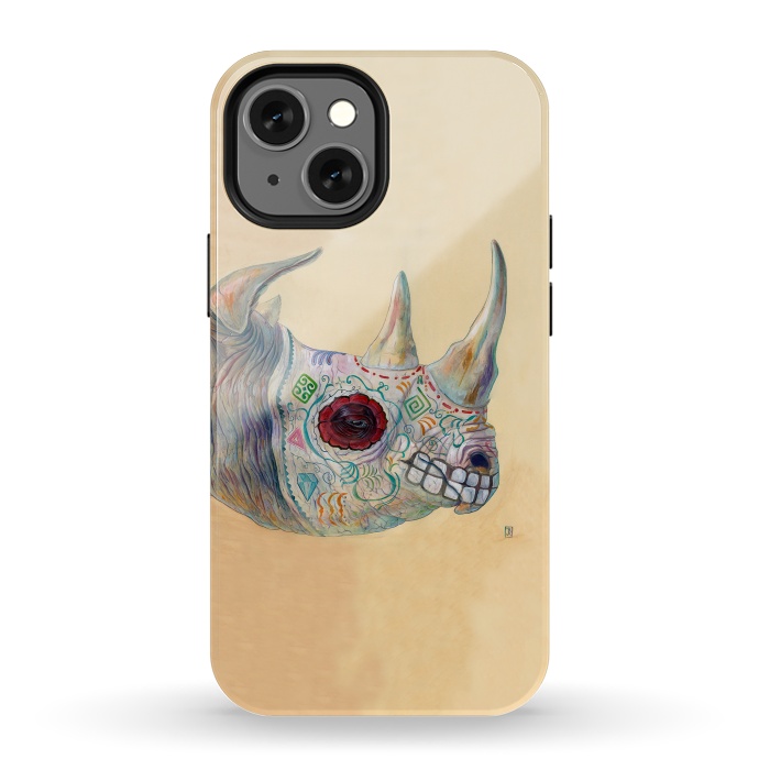 iPhone 13 mini StrongFit Day of the Dead Rhino by Brandon Keehner