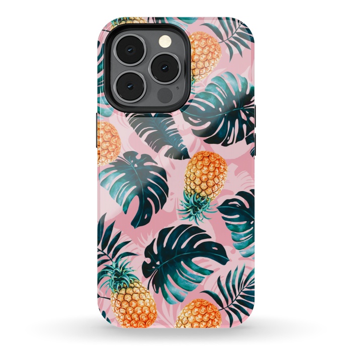 iPhone 13 pro StrongFit Pineapple and Leaf Pattern by Burcu Korkmazyurek