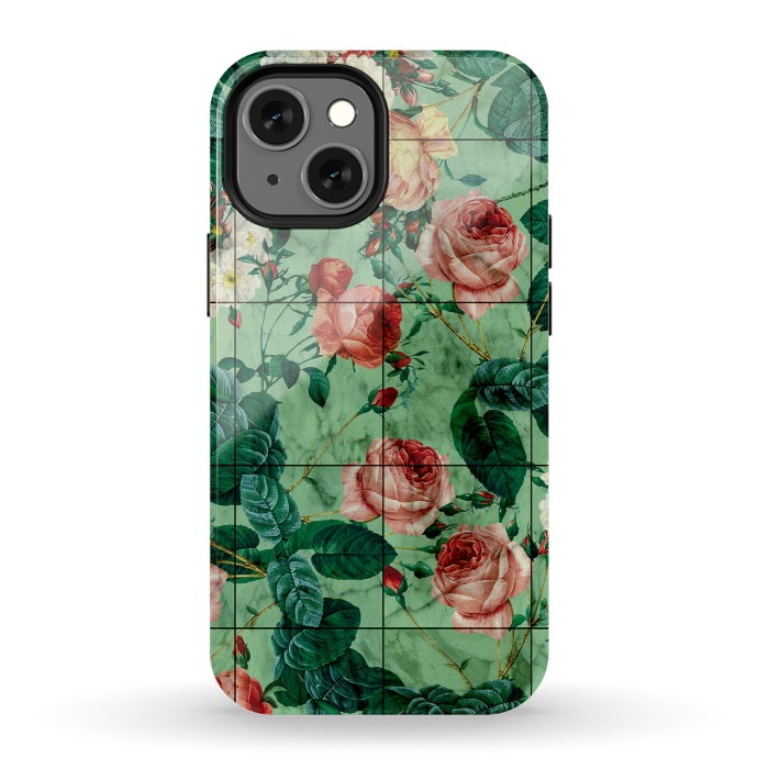 iPhone 13 mini StrongFit Floral and Marble Texture by Burcu Korkmazyurek