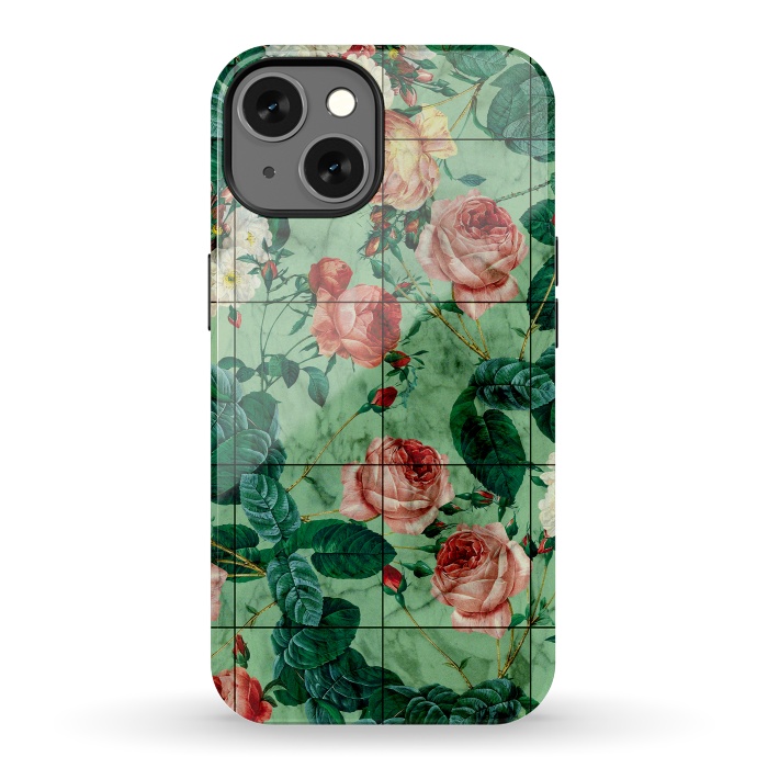 iPhone 13 StrongFit Floral and Marble Texture by Burcu Korkmazyurek
