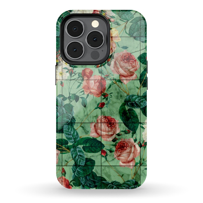iPhone 13 pro StrongFit Floral and Marble Texture by Burcu Korkmazyurek