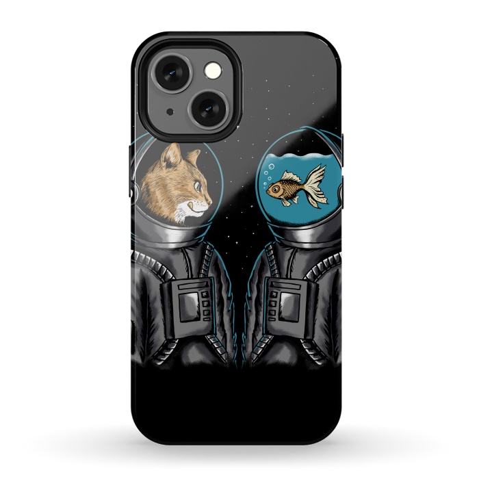 iPhone 13 mini StrongFit Astronaut cat and fish by Coffee Man