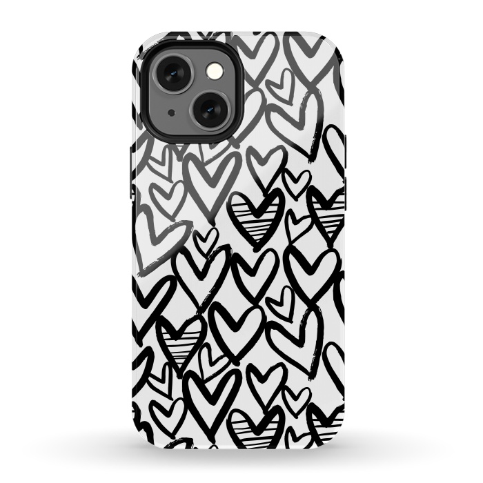 iPhone 13 mini StrongFit Black and white hearts by Laura Grant