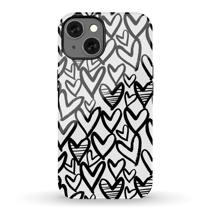 iPhone 13 StrongFit Black and white hearts by Laura Grant