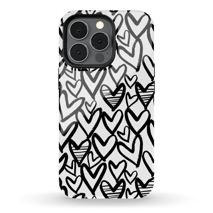 iPhone 13 pro StrongFit Black and white hearts by Laura Grant