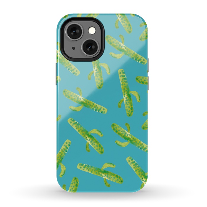 iPhone 13 mini StrongFit Blue Cactus by Amaya Brydon