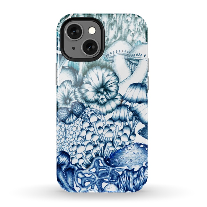 iPhone 13 mini StrongFit A Medley of Mushrooms in Blue by ECMazur 